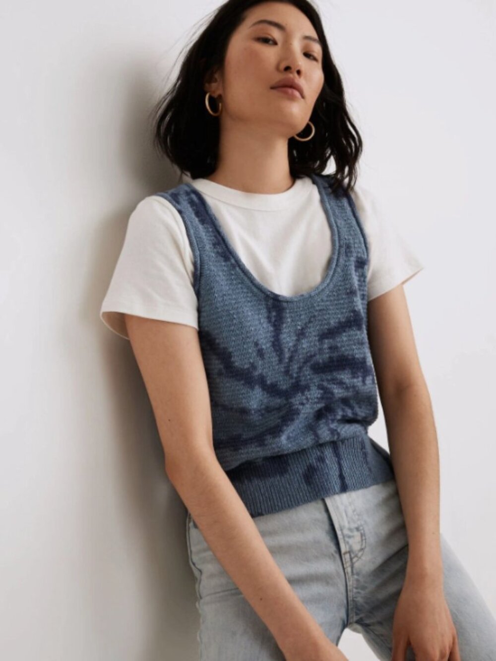 Madewell | Fairview 100% Cotton Tie-Dye Knit Sweater Tank in Blue